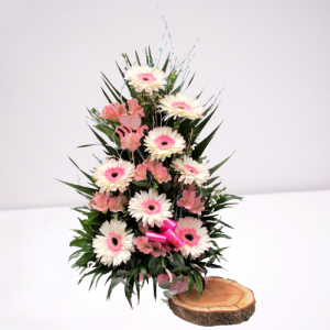 centro flor natural gerbera rosa