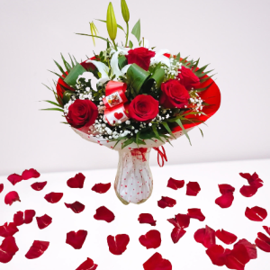 ramo rosas rojas y lililum blanco